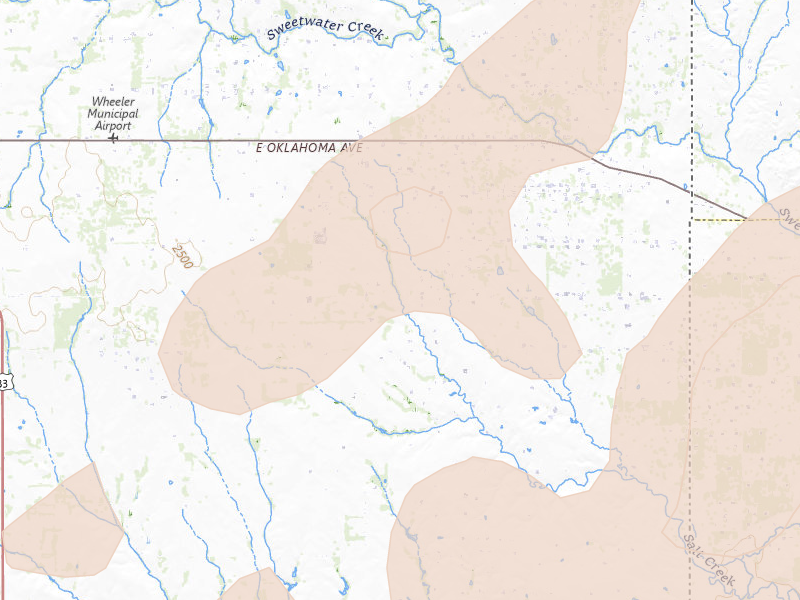 Radar-estimated hail-size map of the storm over Wheeler, TX on Mar 5, 2026