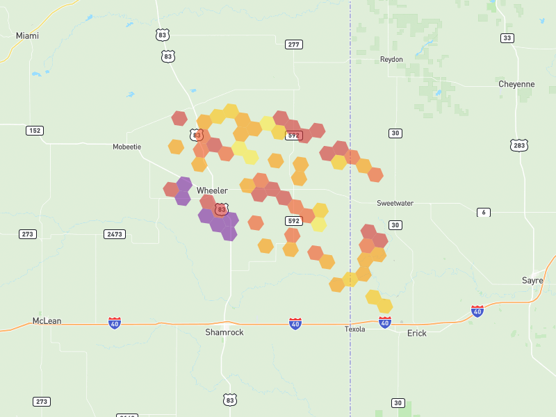 Hail map of Wheeler, TX on Jun 26, 2026, hail up to 3.75"