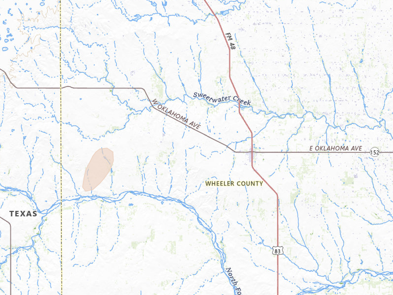 Radar-estimated hail-size map of the storm over Wheeler, TX on Jun 29, 2026