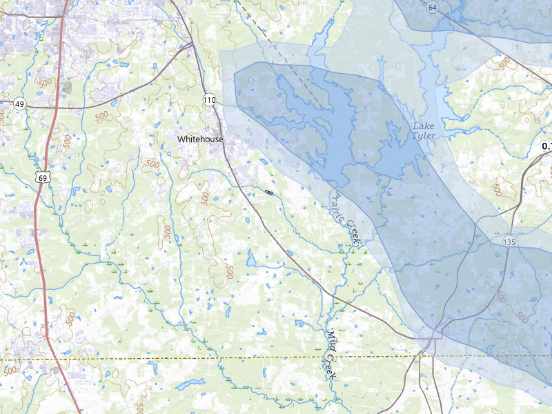 NEXRAD radar-signature map of the hail storm over Whitehouse, TX on Apr 24, 2026