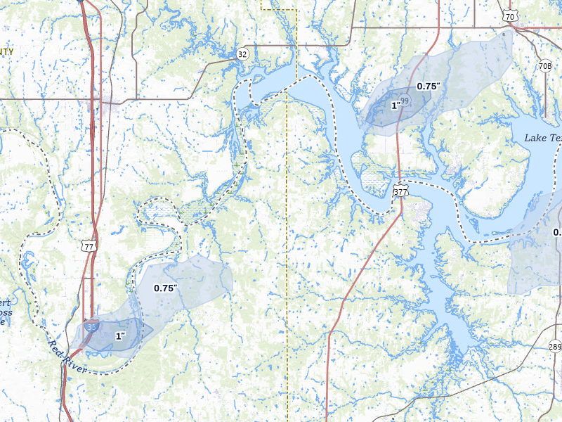 NEXRAD radar-signature map of the hail storm over Whitesboro, TX on Mar 4, 2026