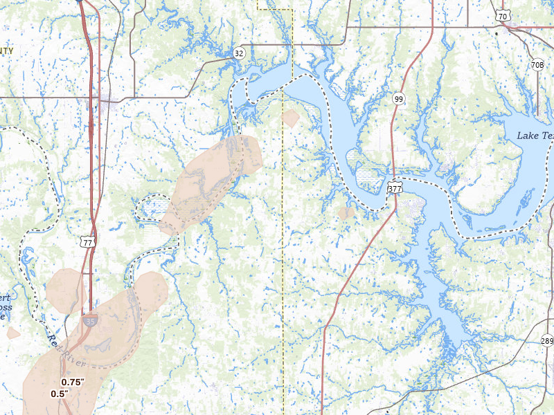 Radar-estimated hail-size map of the storm over Whitesboro, TX
