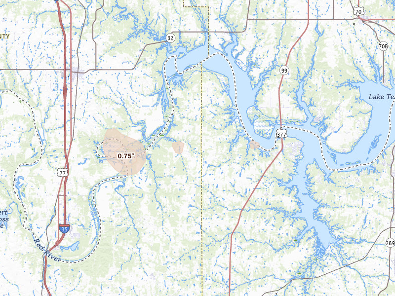 Radar-estimated hail-size map of the storm over Whitesboro, TX