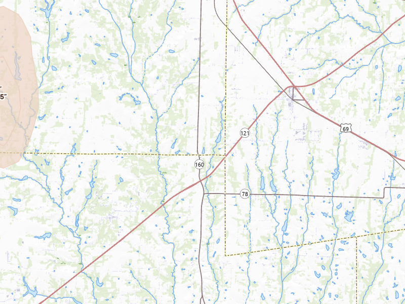 Radar-estimated hail-size map of the storm over Whitewright, TX on May 22, 2026