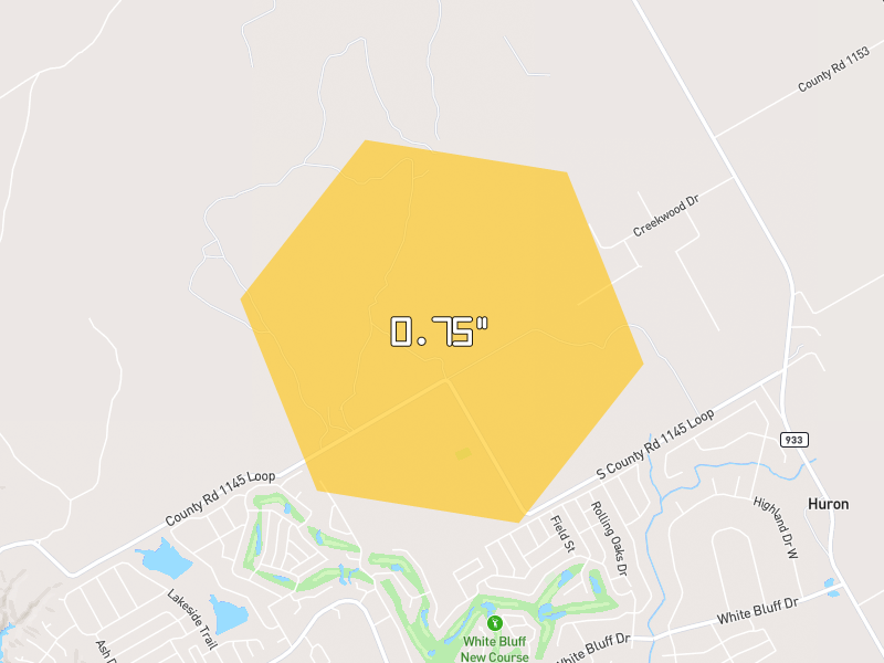 Hail map of Whitney, TX on Jun 7, 2026, hail up to 0.75"