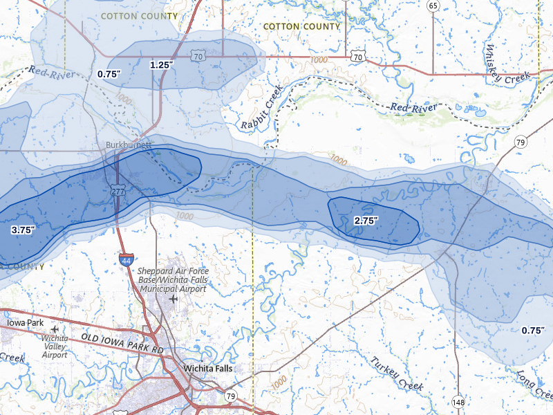 NEXRAD radar-signature map of the hail over Wichita Falls, TX