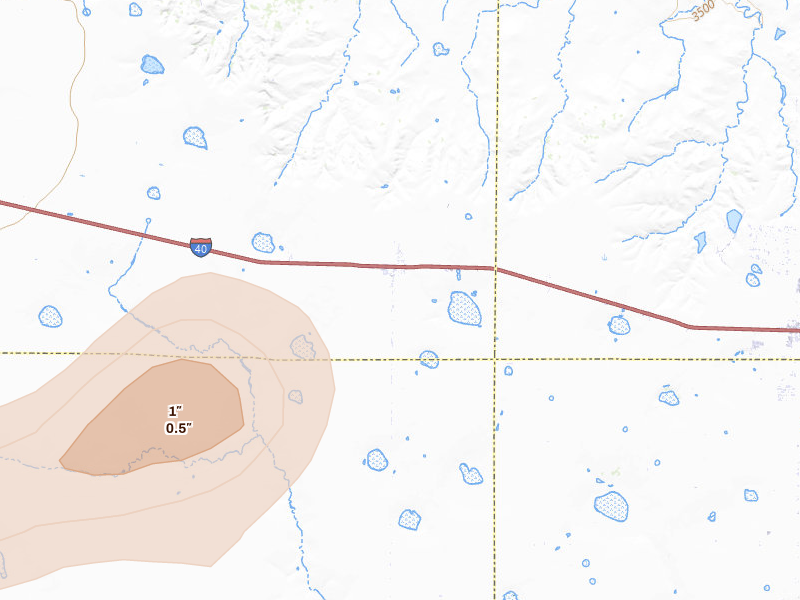 Radar-estimated hail-size map of the storm over Wildorado, TX on Jun 24, 2026