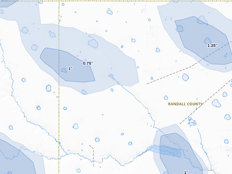 NEXRAD radar-signature map of the hail storm over Wildorado, TX on Aug 20, 2026