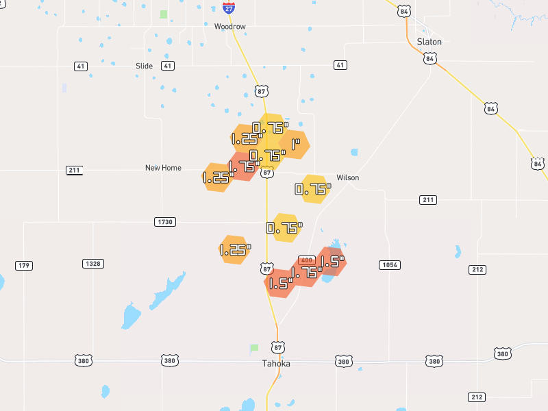 Hail map of Wilson, TX on Jun 1, 2026, hail up to 1.75"