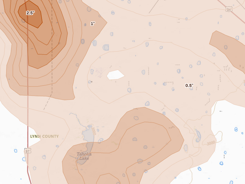 Radar-estimated hail-size map of the storm over Wilson, TX on Jun 11, 2026