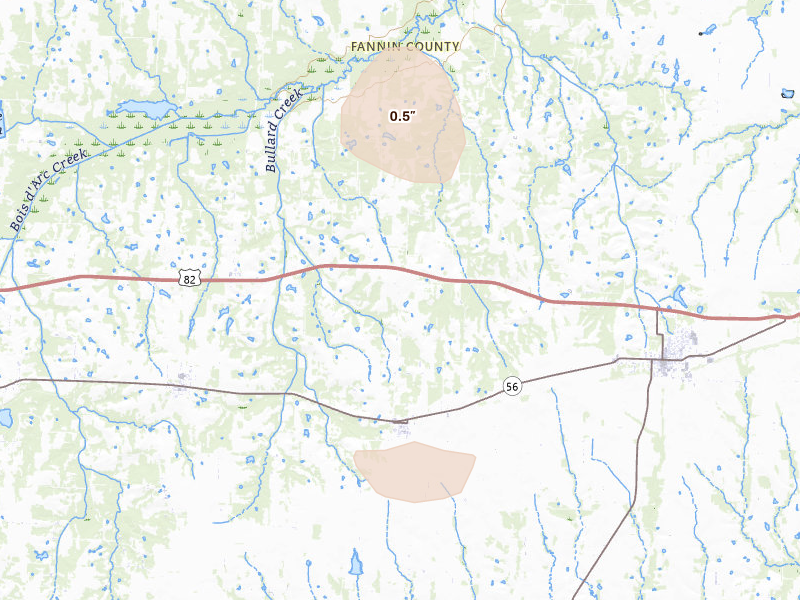 Radar-estimated hail-size map of the storm over Windom, TX on Jun 19, 2026