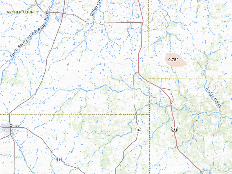 Radar-estimated hail-size map of the storm over Windthorst, TX on Apr 27, 2026