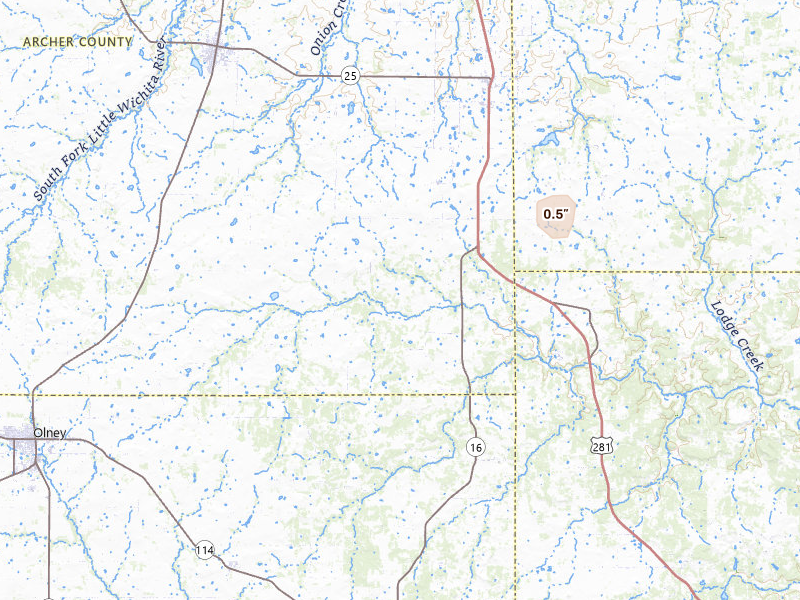 Radar-estimated hail-size map of the storm over Windthorst, TX on May 30, 2026