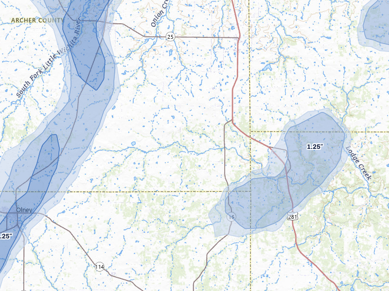 NEXRAD radar-signature map of the hail storm over Windthorst, TX on Jul 5, 2026