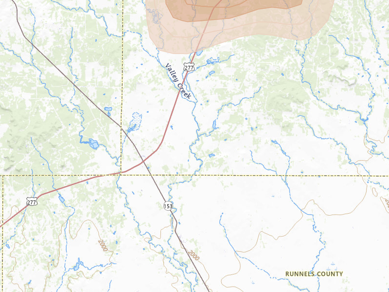 Radar-estimated hail-size map of the storm over Wingate, TX on Jun 18, 2026