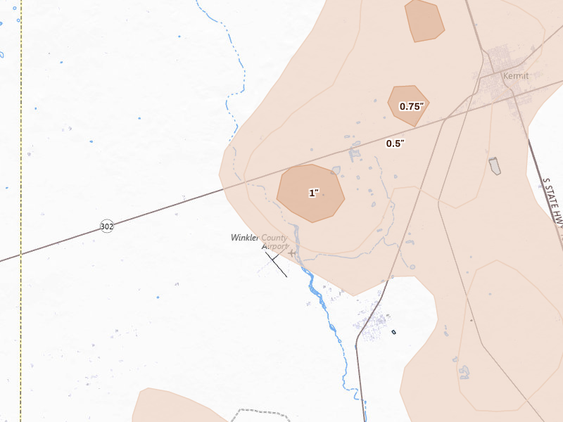 Radar-estimated hail-size map of the storm over Wink, TX on May 31, 2026