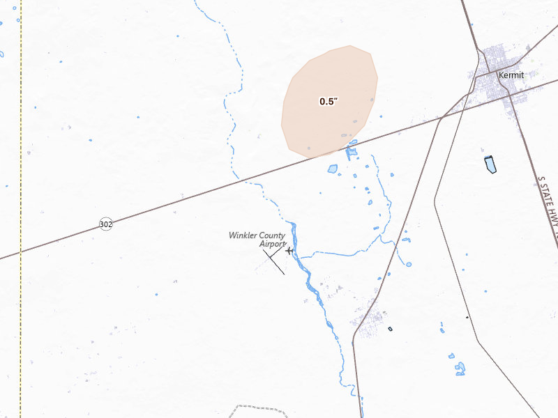 Radar-estimated hail-size map of the storm over Wink, TX on Jun 25, 2026