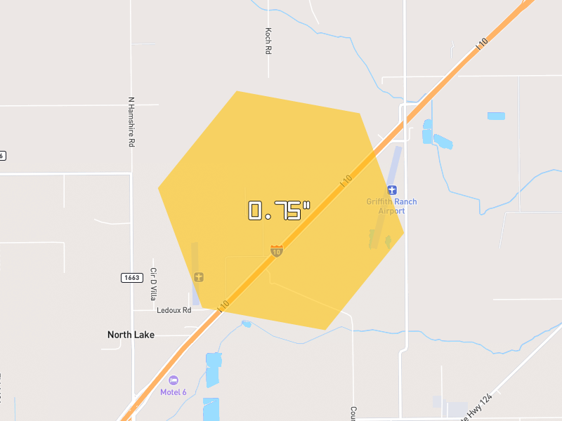 Hail map of Winnie, TX on Jul 8, 2026, hail up to 0.75"