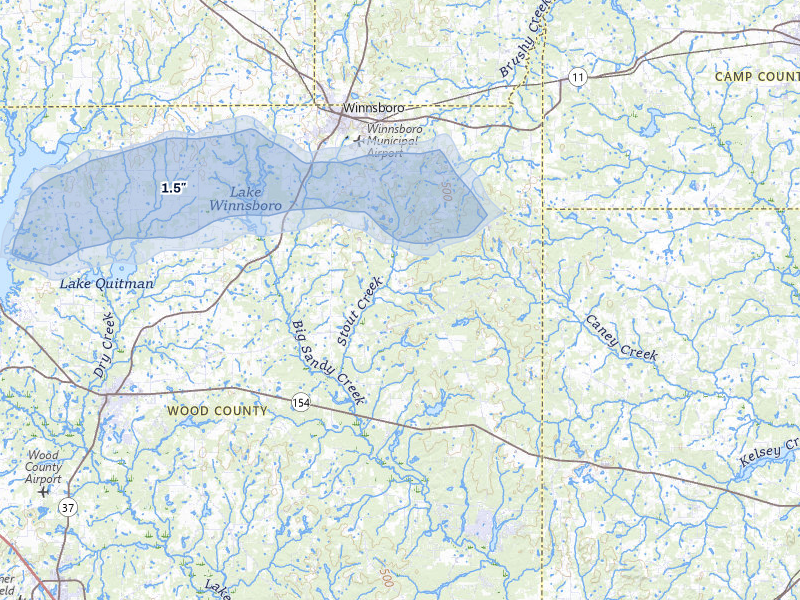 NEXRAD radar-signature map of the hail over Winnsboro, TX