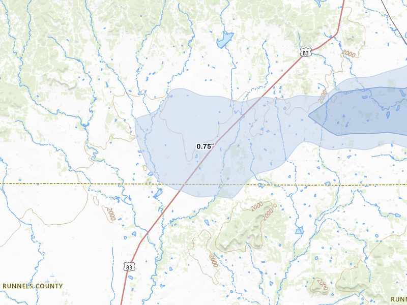 NEXRAD radar-signature map of the hail over Winters, TX