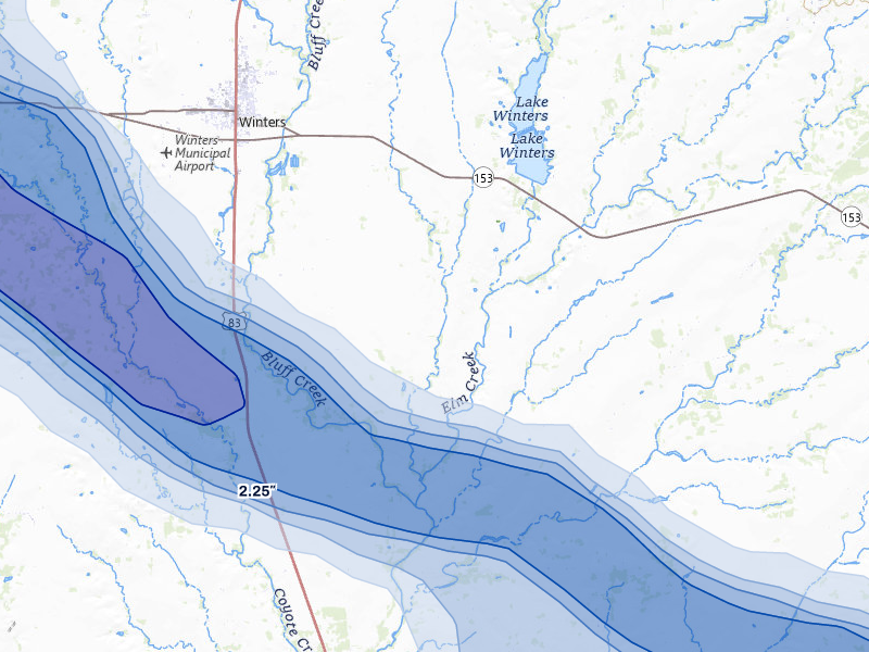 NEXRAD radar-signature map of the hail storm over Winters, TX on May 10, 2026