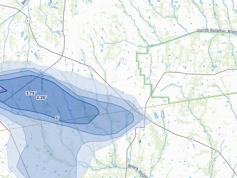 NEXRAD radar-signature map of the hail over Wolfe City, TX