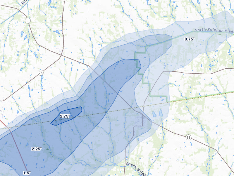NEXRAD radar-signature map of the hail over Wolfe City, TX