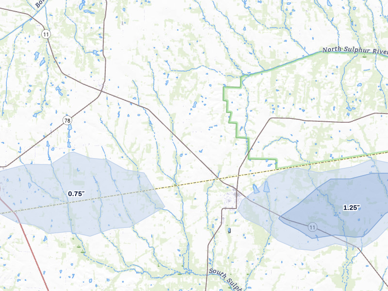 NEXRAD radar-signature map of the hail storm over Wolfe City, TX on May 8, 2026