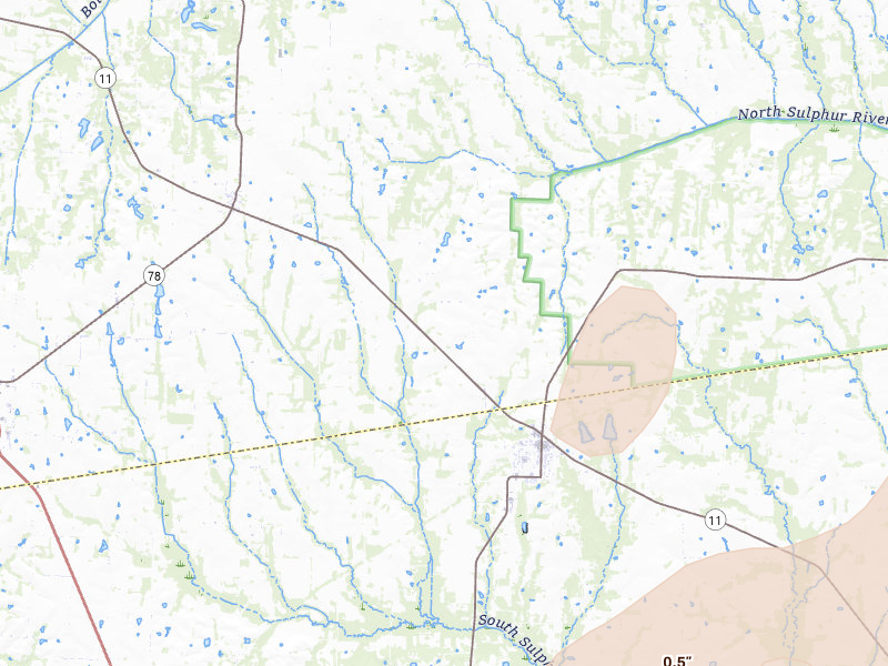 Radar-estimated hail-size map of the storm over Wolfe City, TX on May 22, 2026