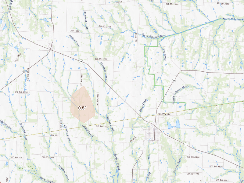 Radar-estimated hail-size map of the storm over Wolfe City, TX