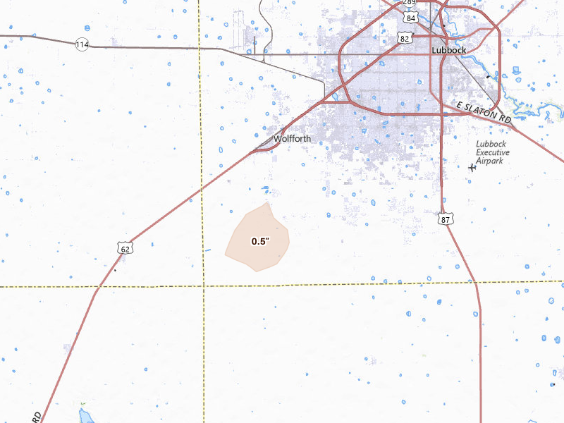 Radar-estimated hail-size map of the storm over Wolfforth, TX on Mar 30, 2026
