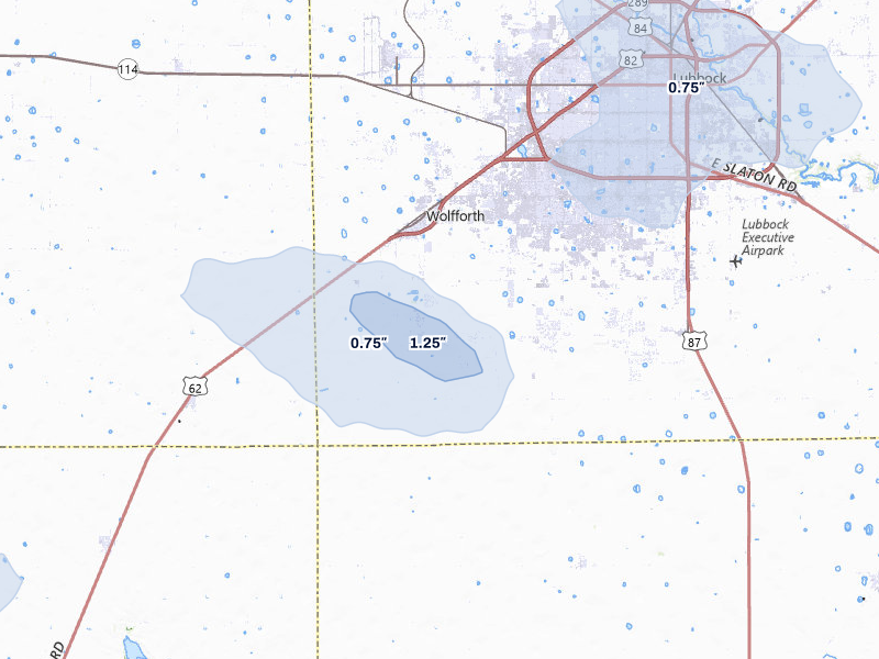 NEXRAD radar-signature map of the hail storm over Wolfforth, TX on Mar 30, 2026