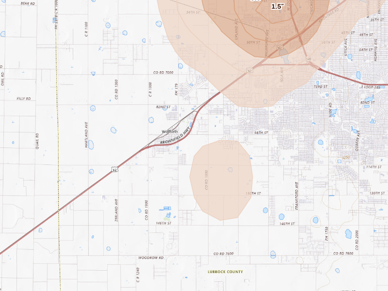 Radar-estimated hail-size map of the storm over Wolfforth, TX