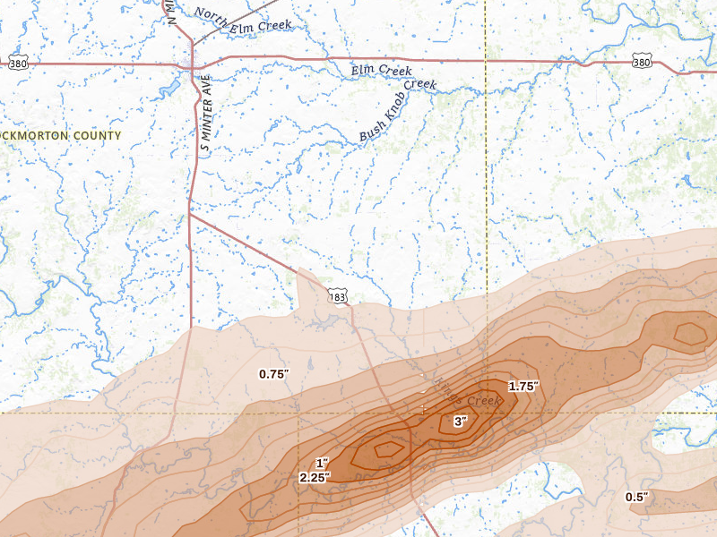 Radar-estimated hail-size map of the storm over Woodson, TX