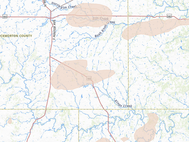 Radar-estimated hail-size map of the storm over Woodson, TX on Apr 17, 2026