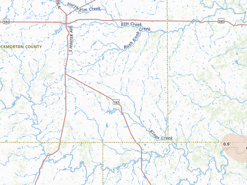 Radar-estimated hail-size map of the storm over Woodson, TX on Apr 28, 2026