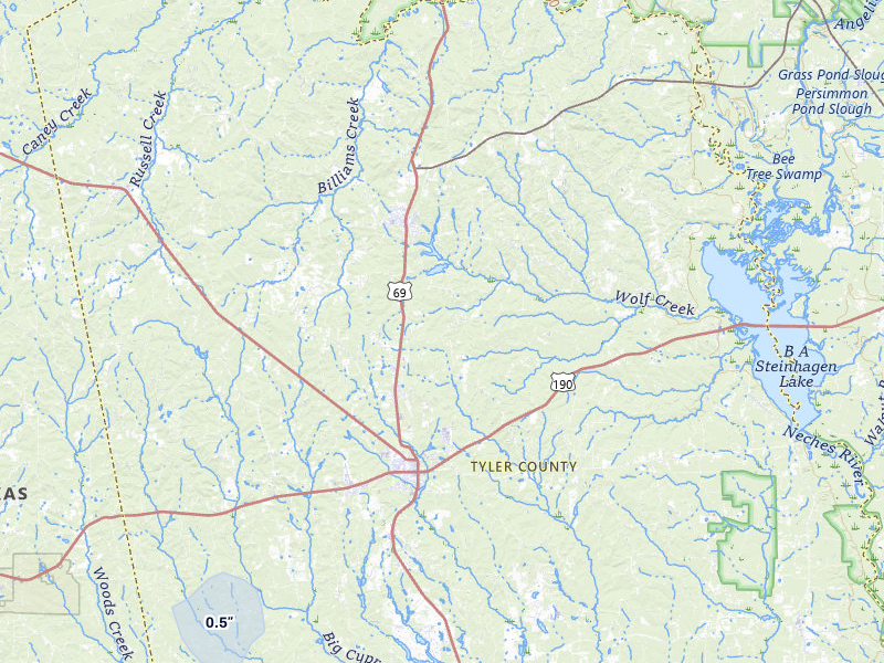 NEXRAD radar-signature map of the hail over Woodville, TX