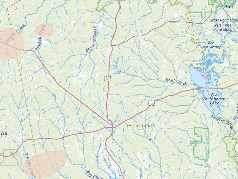 Radar-estimated hail-size map of the storm over Woodville, TX on May 10, 2026