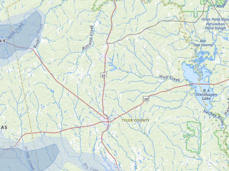 NEXRAD radar-signature map of the hail storm over Woodville, TX on May 10, 2026