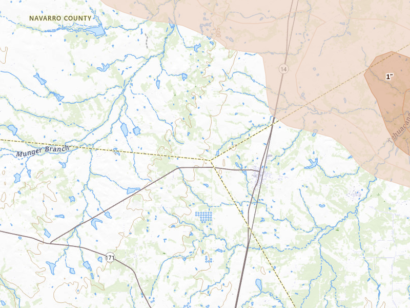 Radar-estimated hail-size map of the storm over Wortham, TX on Apr 29, 2026