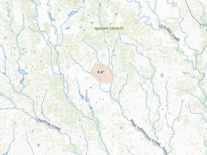 Radar-estimated hail-size map of the storm over Yancey, TX on Jun 19, 2026