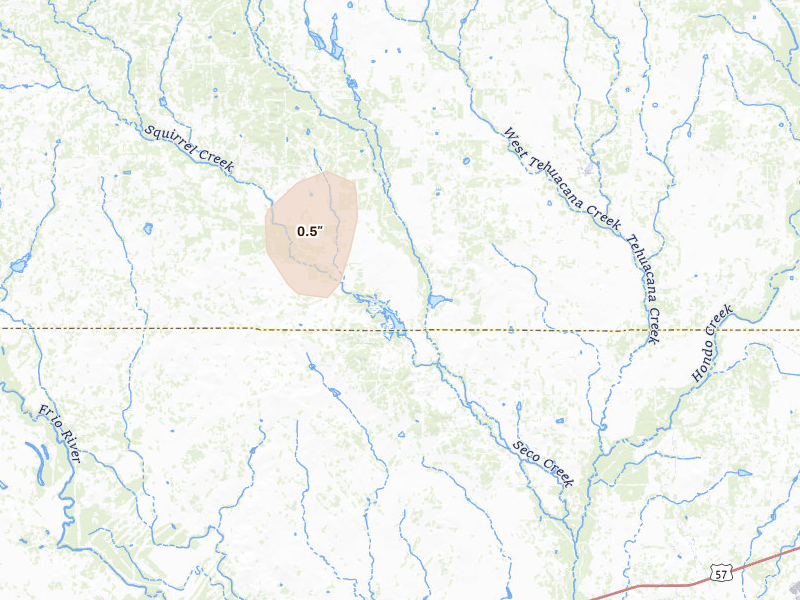 Radar-estimated hail-size map of the storm over Yancey, TX on Aug 27, 2026