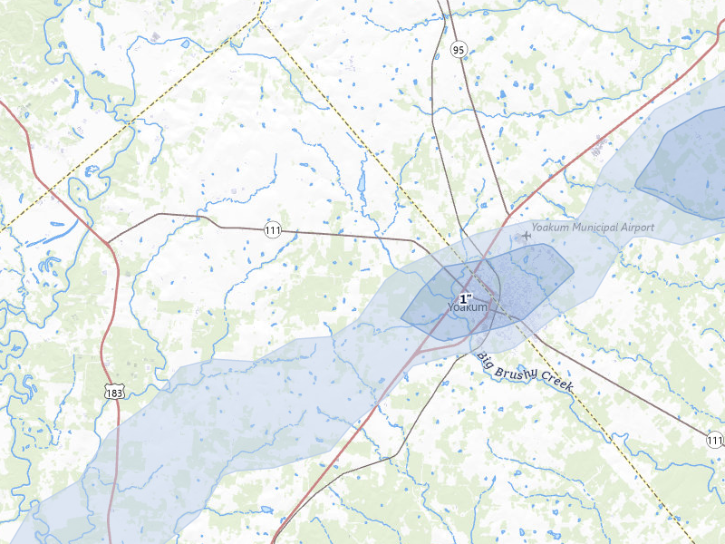 NEXRAD radar-signature map of the hail storm over Yoakum, TX on Jan 9, 2026