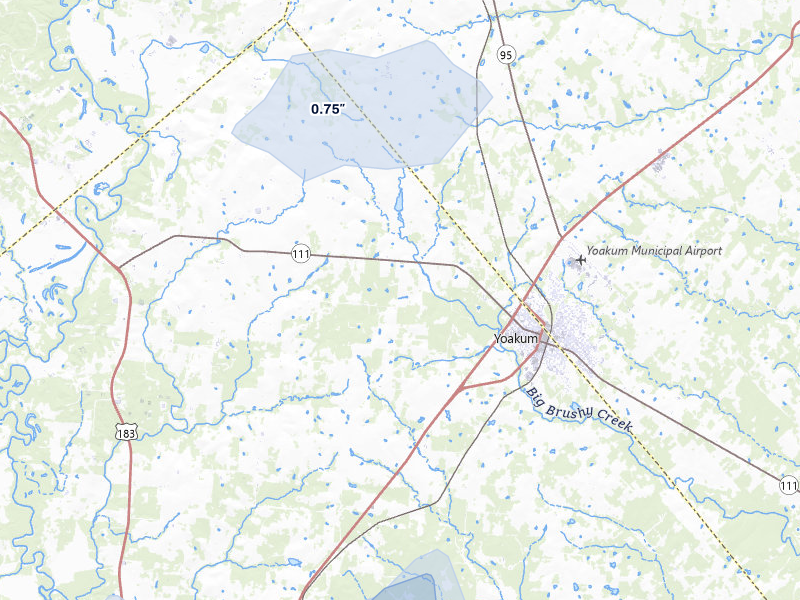 NEXRAD radar-signature map of the hail over Yoakum, TX