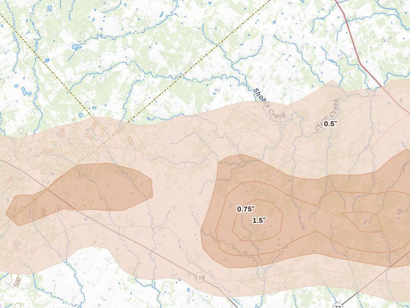 Radar-estimated hail-size map of the storm over Yorktown, TX