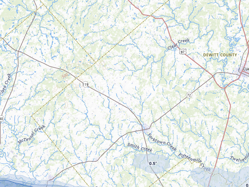 NEXRAD radar-signature map of the hail storm over Yorktown, TX on May 1, 2026