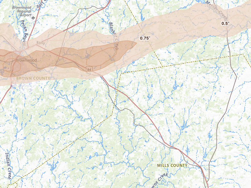 Radar-estimated hail-size map of the storm over Zephyr, TX