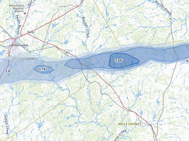 NEXRAD radar-signature map of the hail over Zephyr, TX