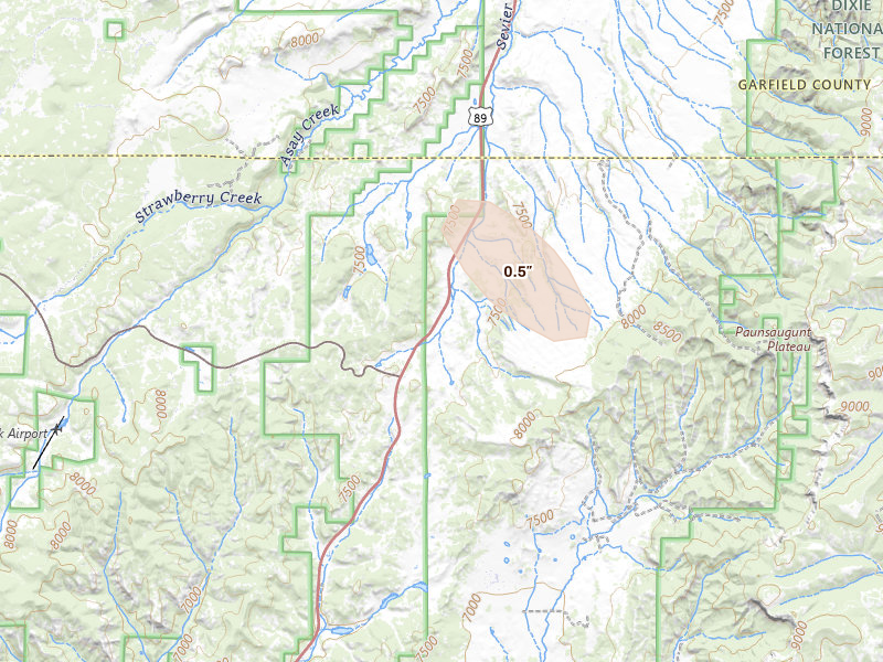 Radar-estimated hail-size map of the storm over Alton, UT on Jul 18, 2026