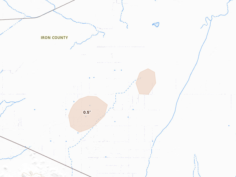 Radar-estimated hail-size map of the storm over Beryl, UT on Aug 9, 2026